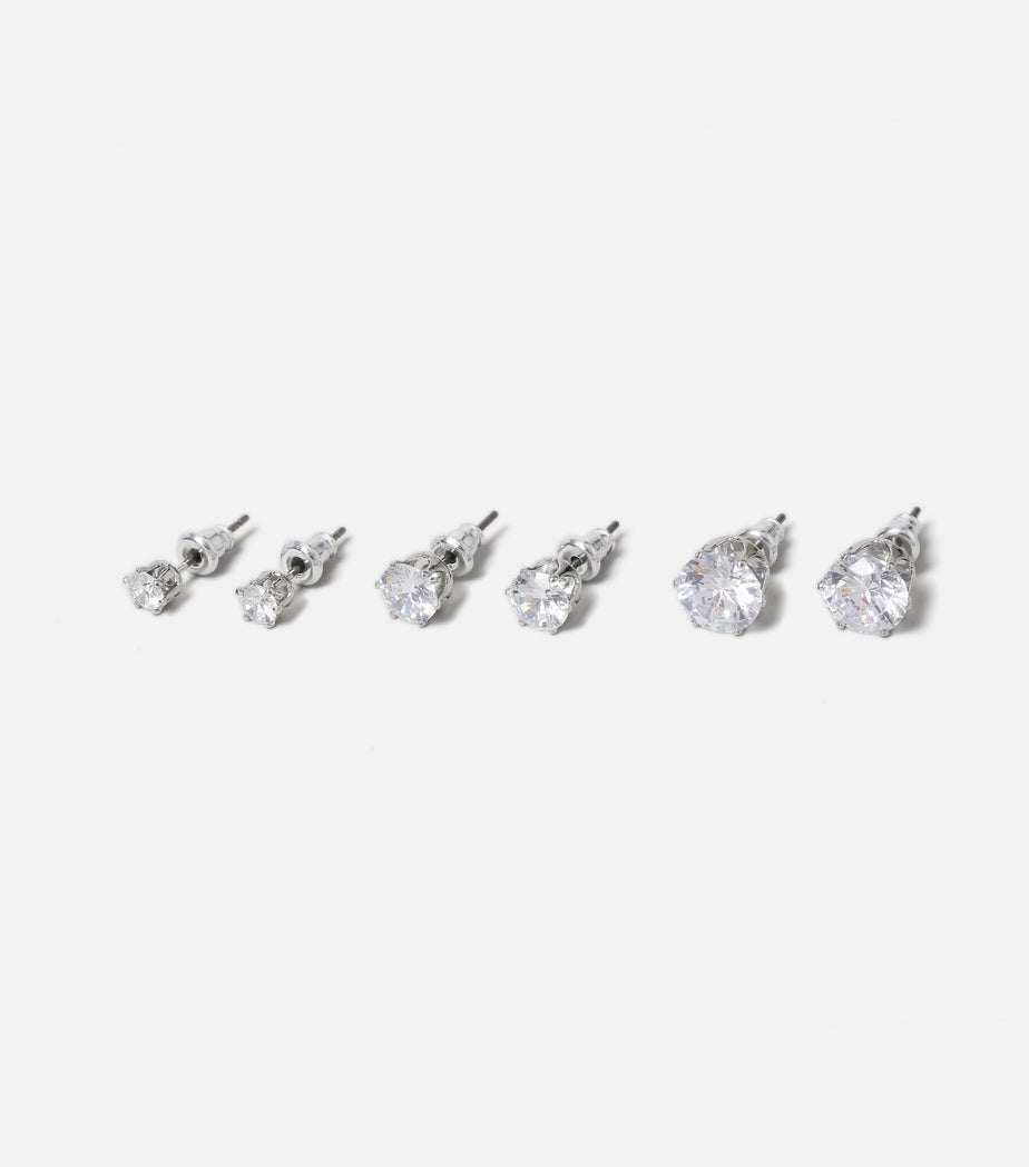 Muse 3 Pack Silver Rhinestone Studs