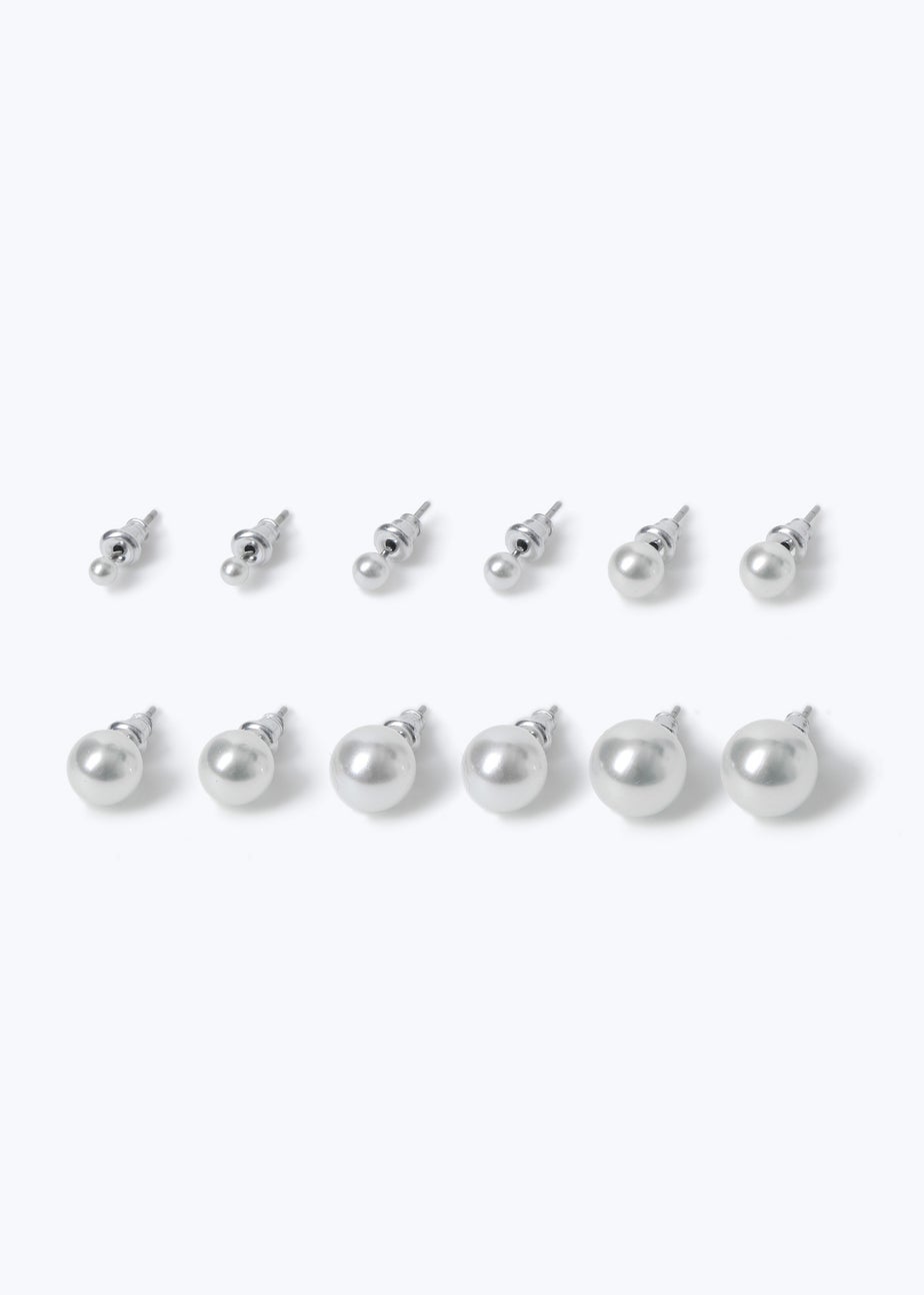 Muse Silver Classic Pearl Six Pack Earrings