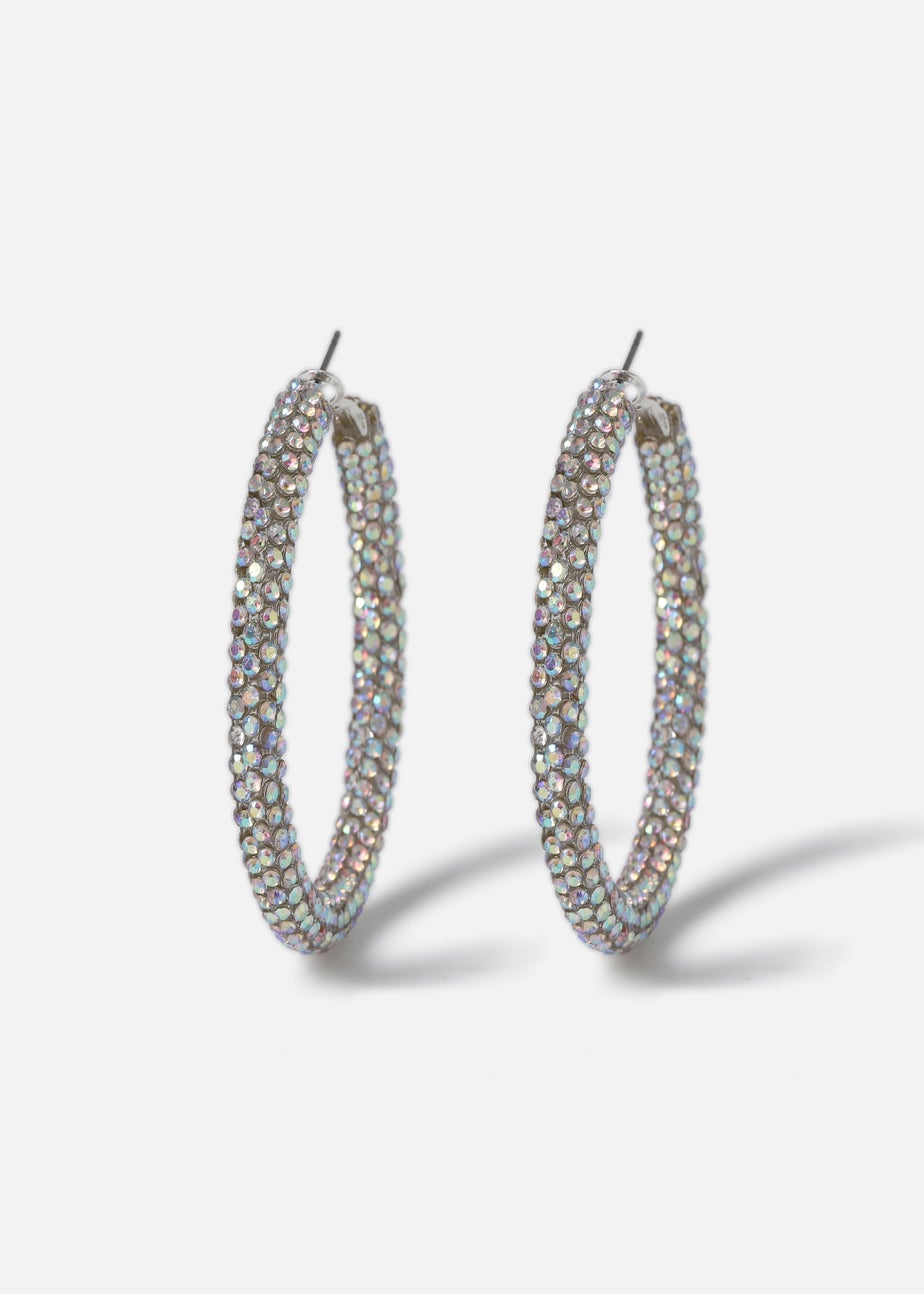 Muse Silver Large Rhinestone Tube Hoop Earrings