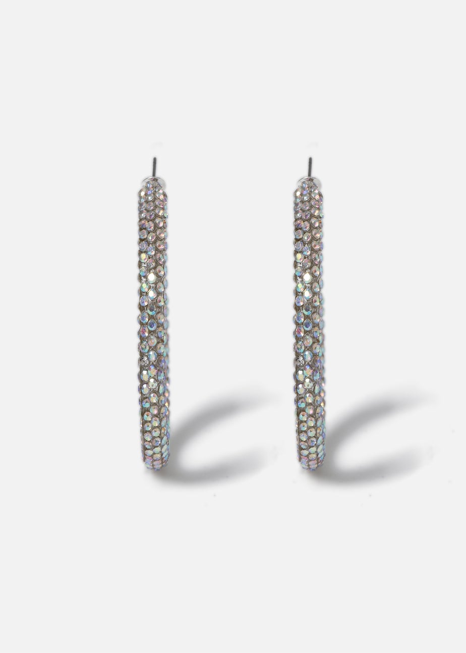Muse Silver Large Rhinestone Tube Hoop Earrings