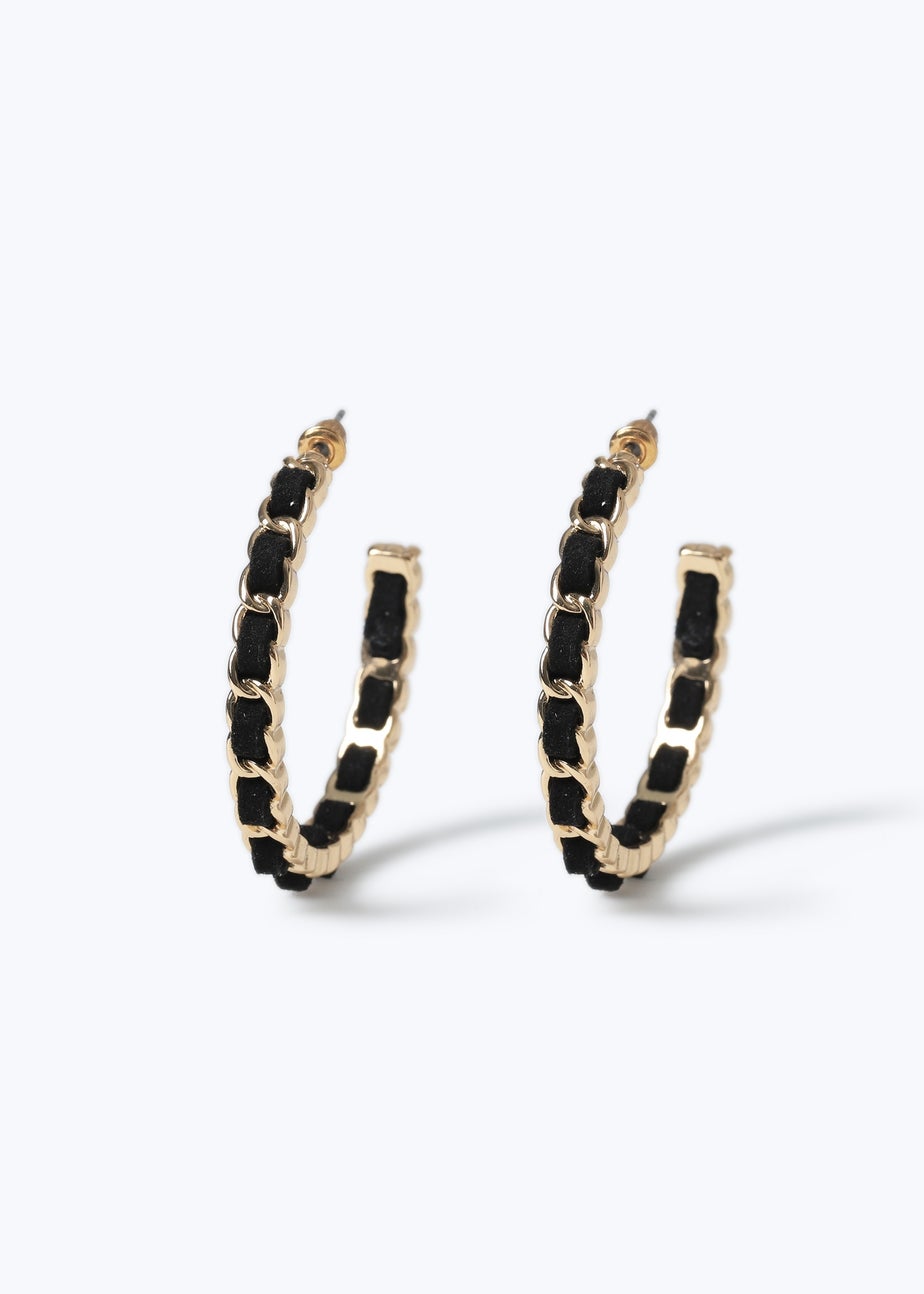 Muse Black Threaded Chain Hoop Earring