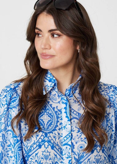 Izabel London Blue Paisley Print Puff 1/2 Sleeve Shirt