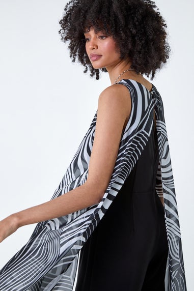 Roman Black Full Length Printed Overlay Jumpsuit