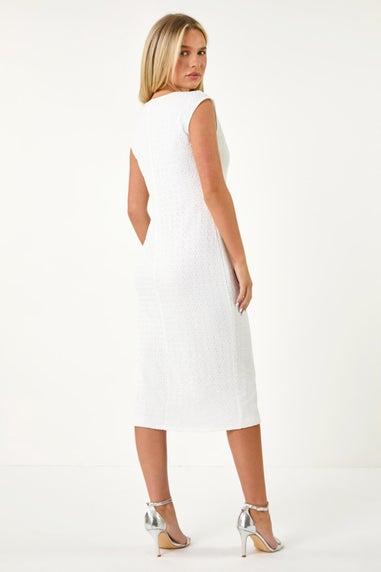 Roman Petite White Petite Textured Crochet Midi Dress