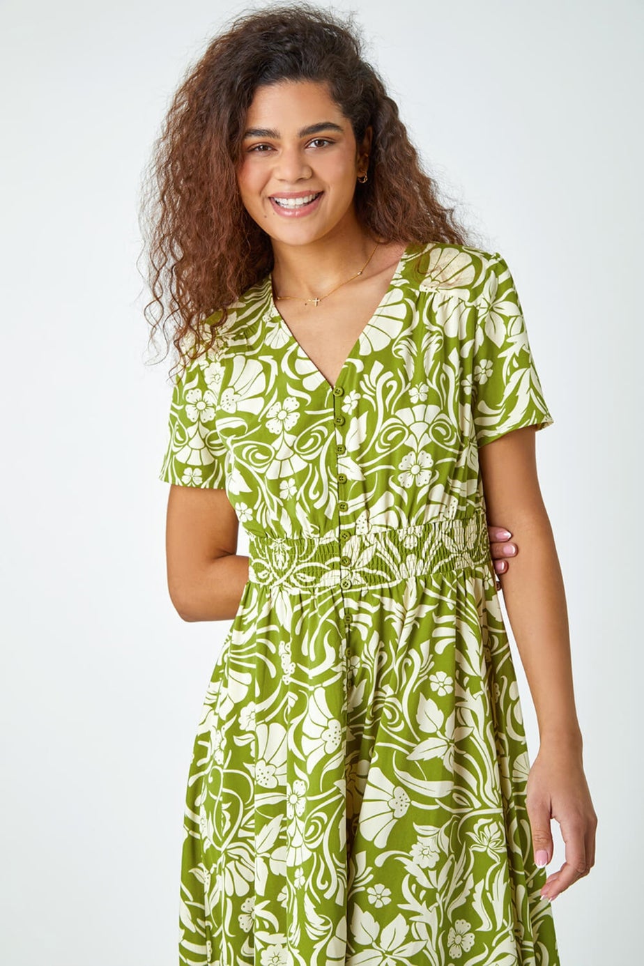 Roman Lime Floral Print Button Detail Maxi Dress