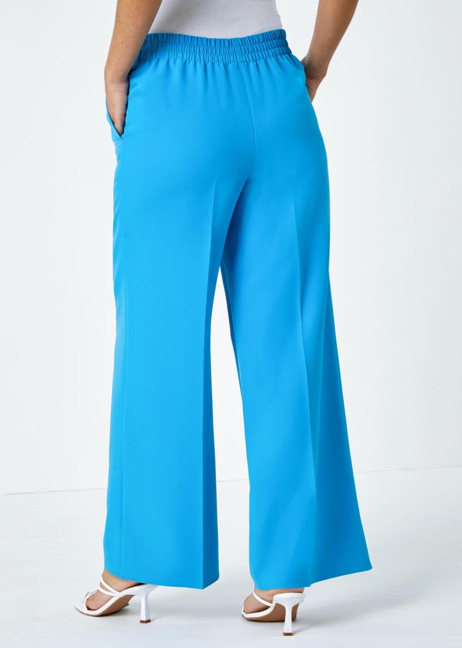 Roman Turquoise Wide Leg Elastic Waist Tie Front Trouser