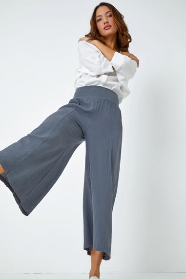 Roman Denim Linen Blend Stretch Waist Culottes