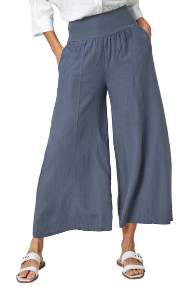 Roman Denim Linen Blend Stretch Waist Culottes