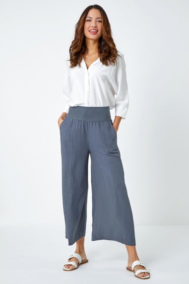Roman Denim Linen Blend Stretch Waist Culottes