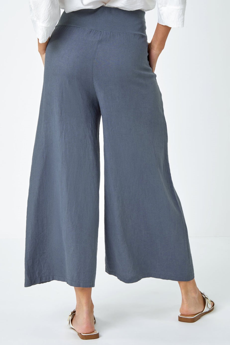 Roman Denim Linen Blend Stretch Waist Culottes