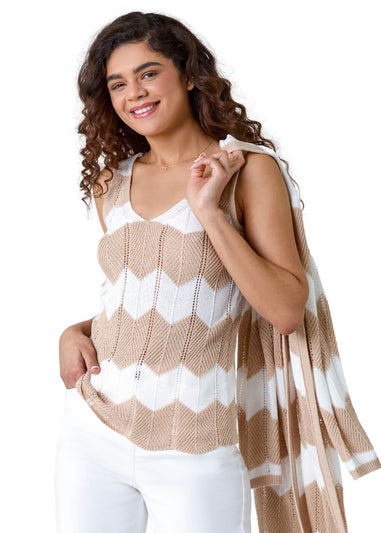 Roman Natural Chevron Stripe Knit Top