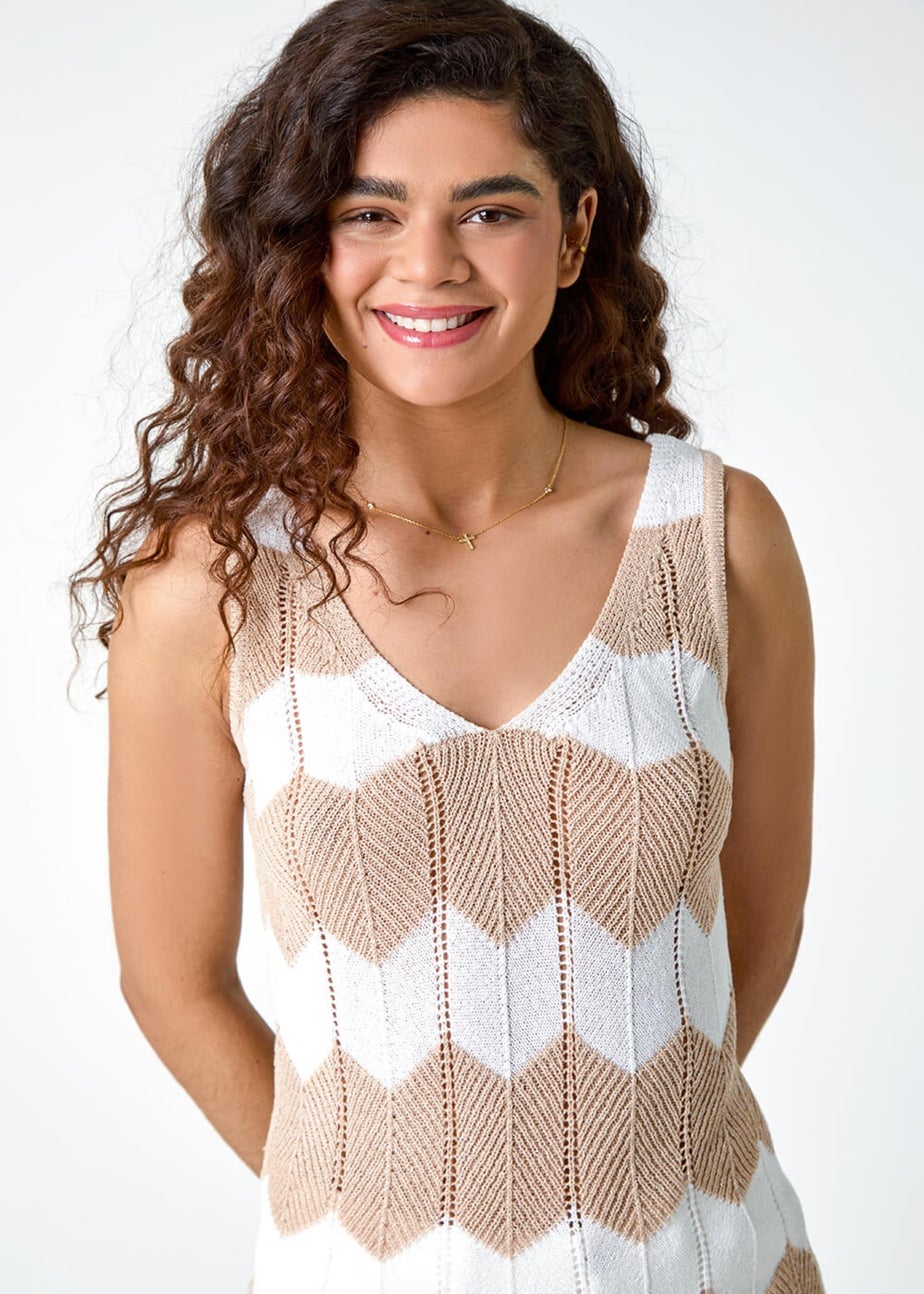 Roman Natural Chevron Stripe Knit Top