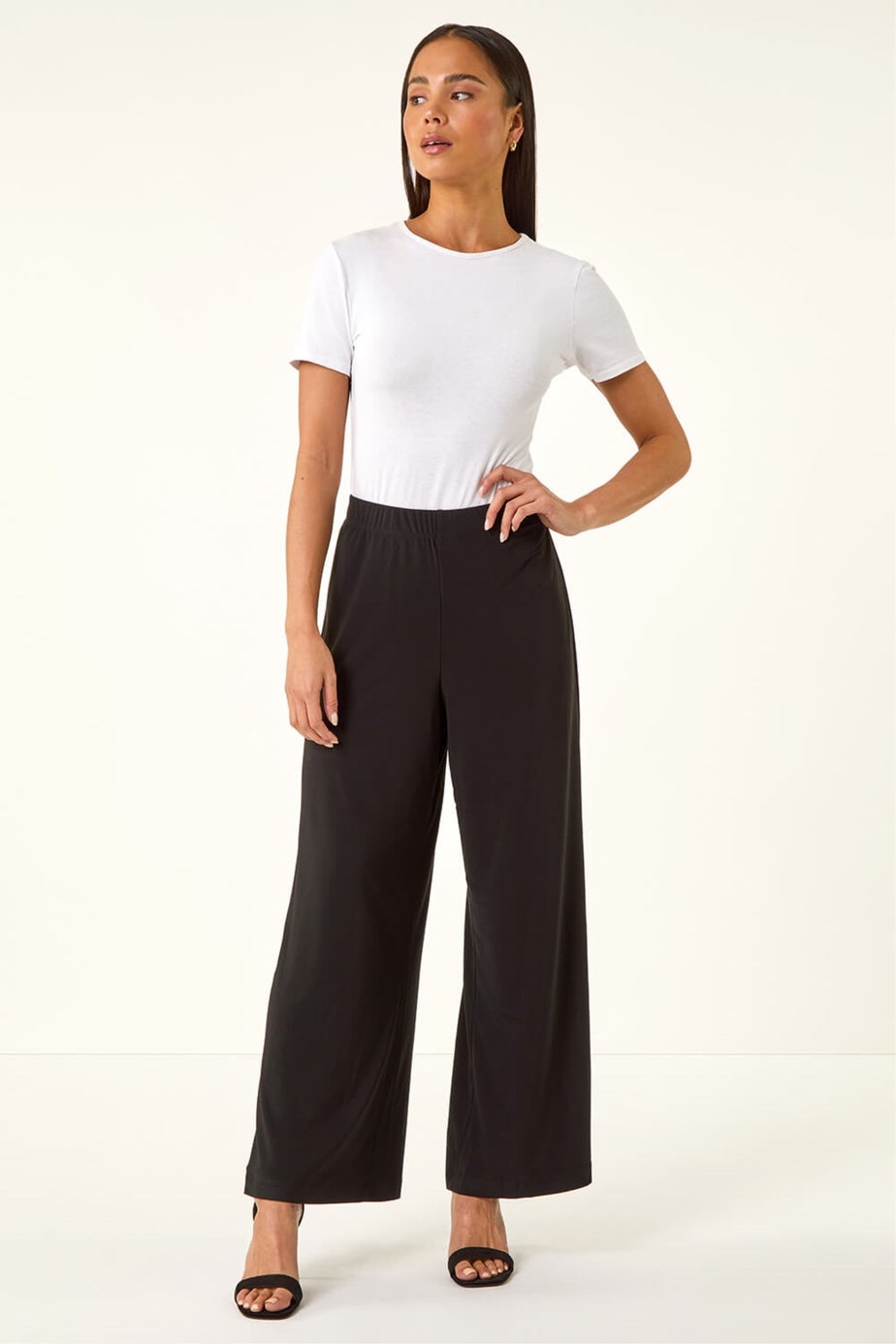 Roman Black Petite Wide Leg Stretch Trouser