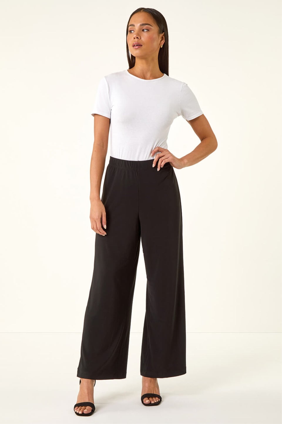 Roman Black Petite Wide Leg Stretch Trouser