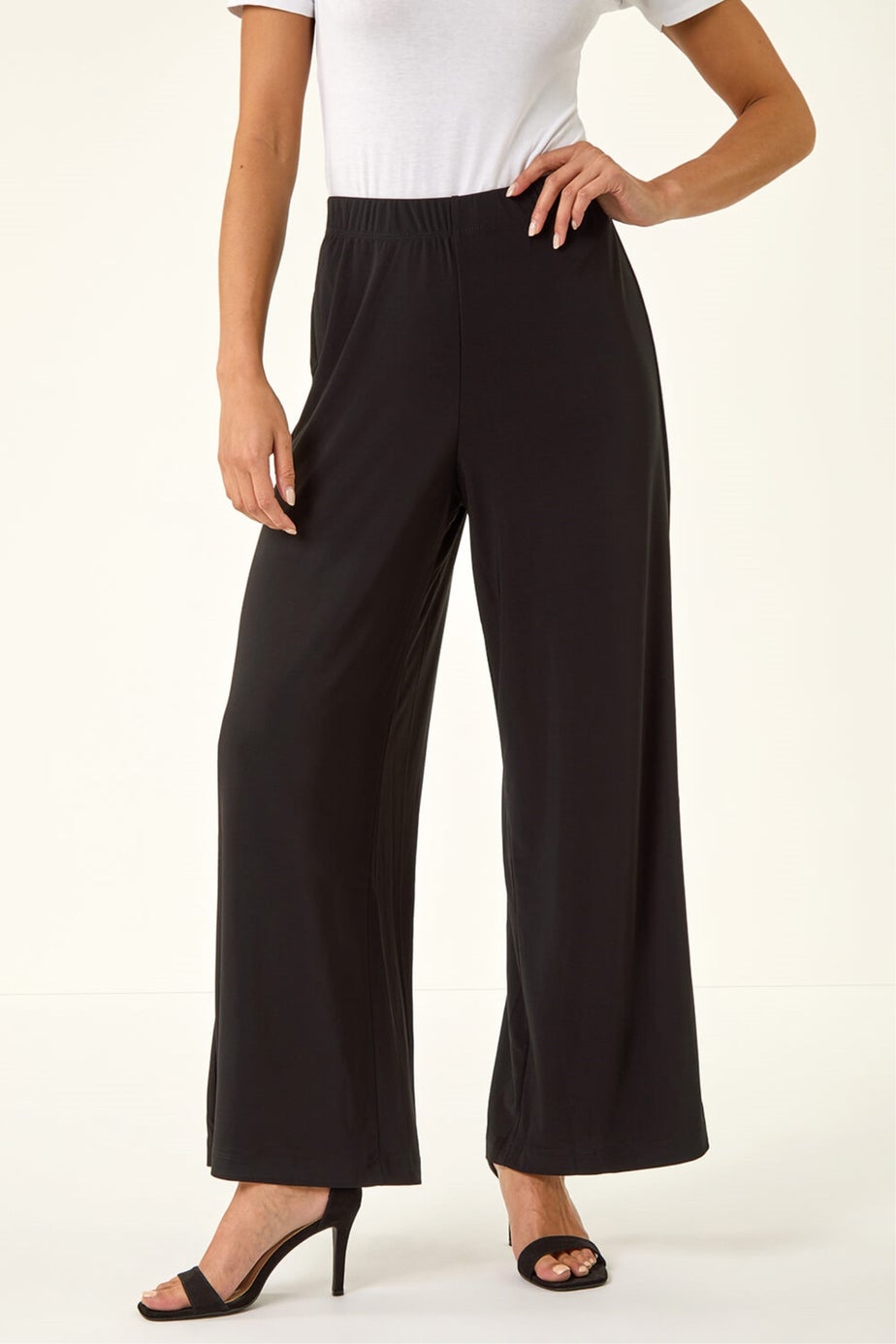Roman Black Petite Wide Leg Stretch Trouser