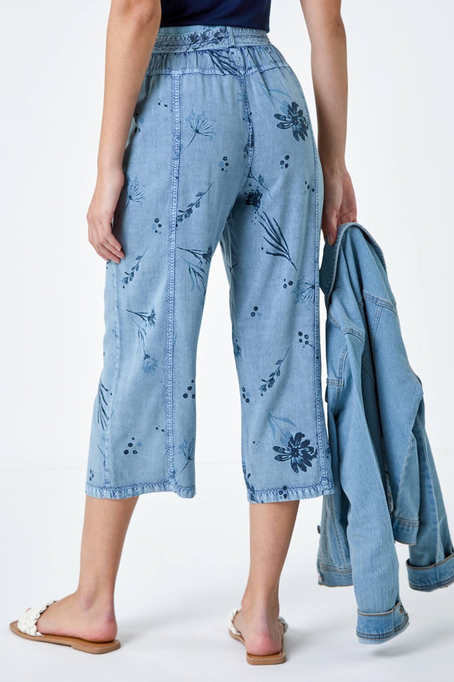 Roman Denim Floral Print Culotte Trousers