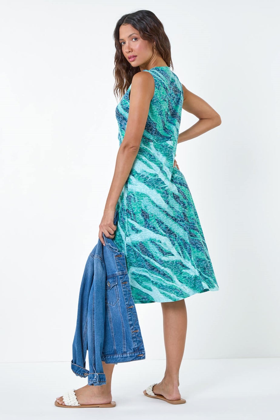 Roman Green Burnout Abstract Knot Front Stretch Dress