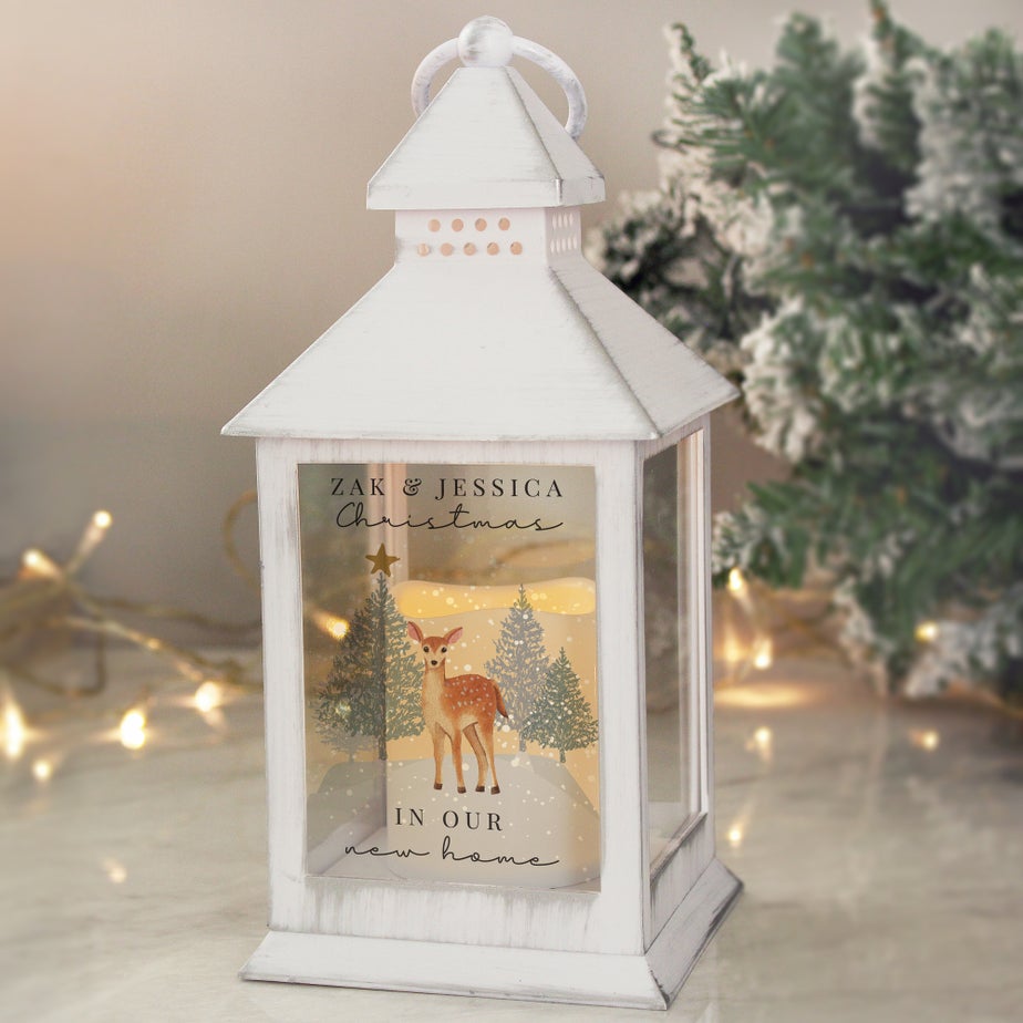 Personalised Memento Company White Christmas Deer White LED Lantern