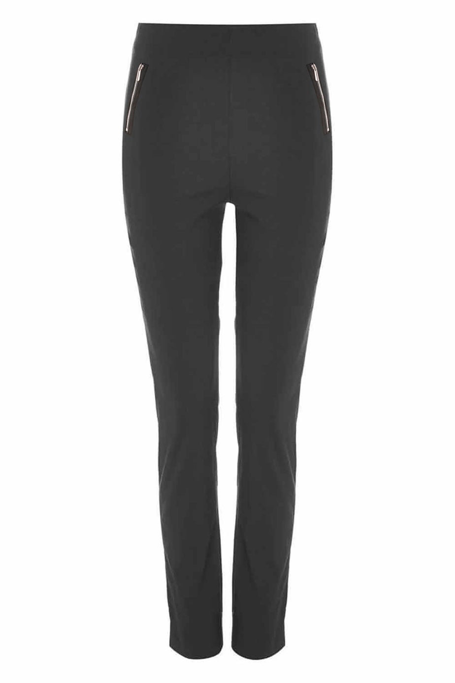 Roman Black Elastic Waist Zip Detail Stretch Trousers