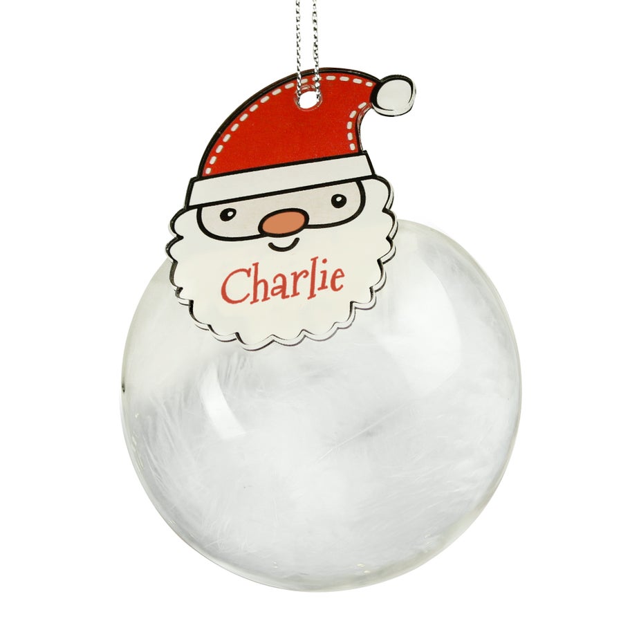 Personalised Memento Company Clear Santa Feather Glass Bauble
