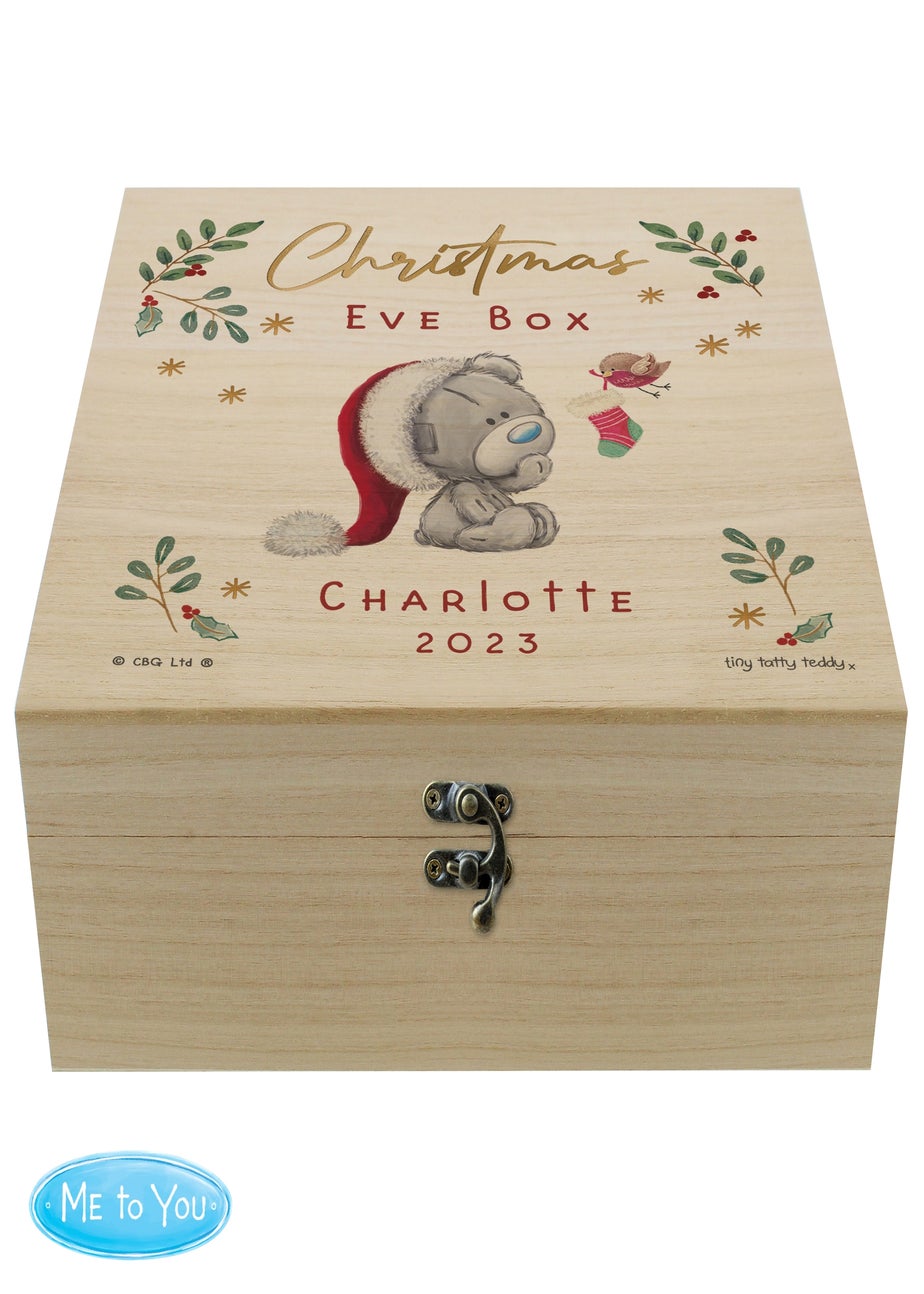 Personalised Memento Company Wood Winter Christmas Eve Tiny Tatty Teddy Large Keepsake Box