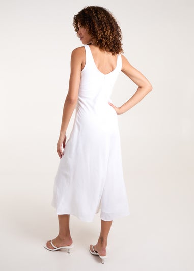 Blue Vanilla White Bias Cut Midi Dress