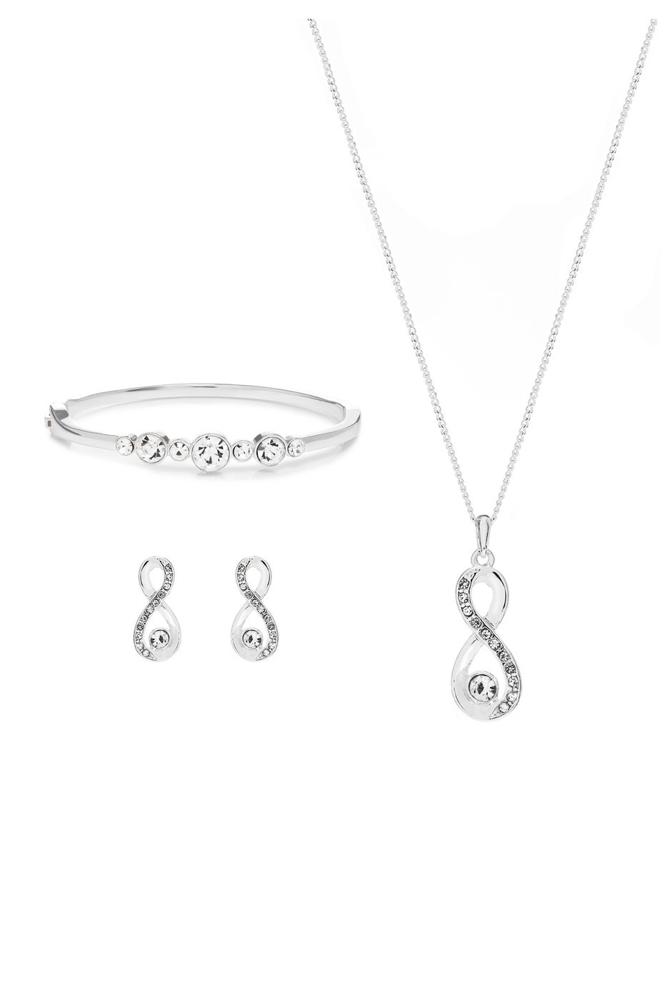Gift Packaged Silver Crystal Infinity Jewellery Set