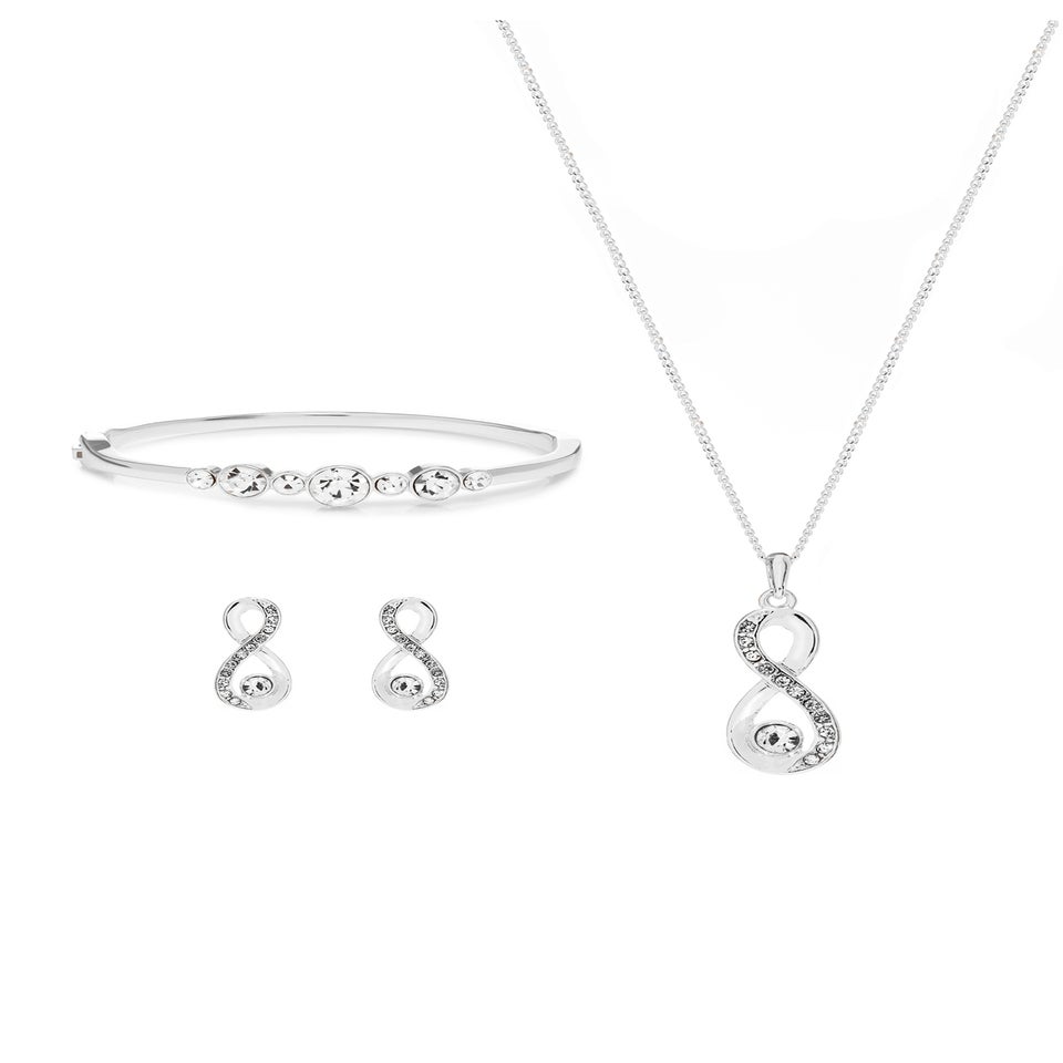 Gift Packaged Silver Crystal Infinity Jewellery Set