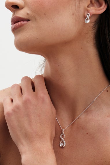 Gift Packaged Silver Crystal Infinity Jewellery Set