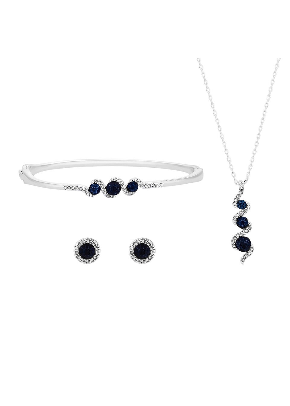 Jon Richard Silver Plated Sapphire and Crystal Twist Drop Set Gift Boxed