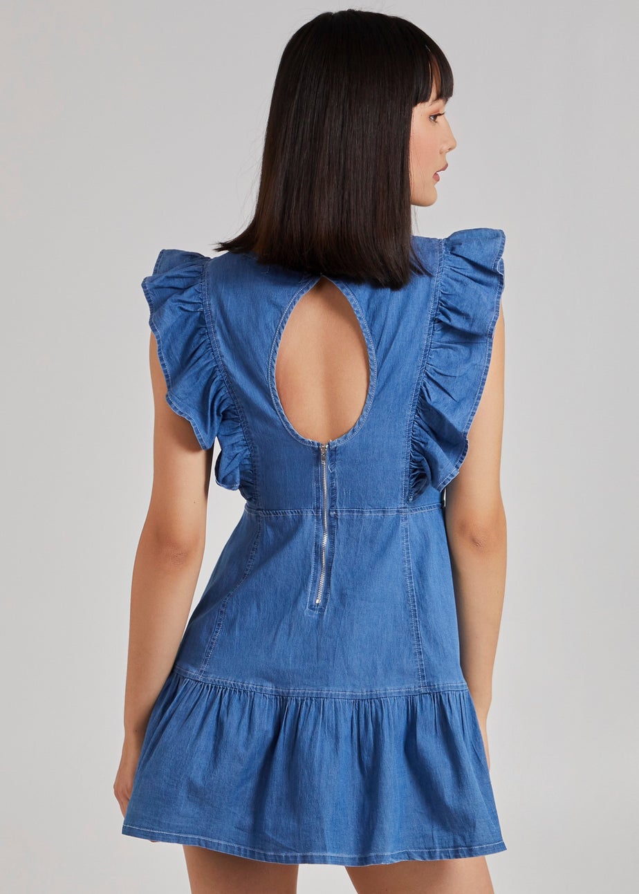 Pink Vanilla Denim Frill Hem Denim Mini Dress