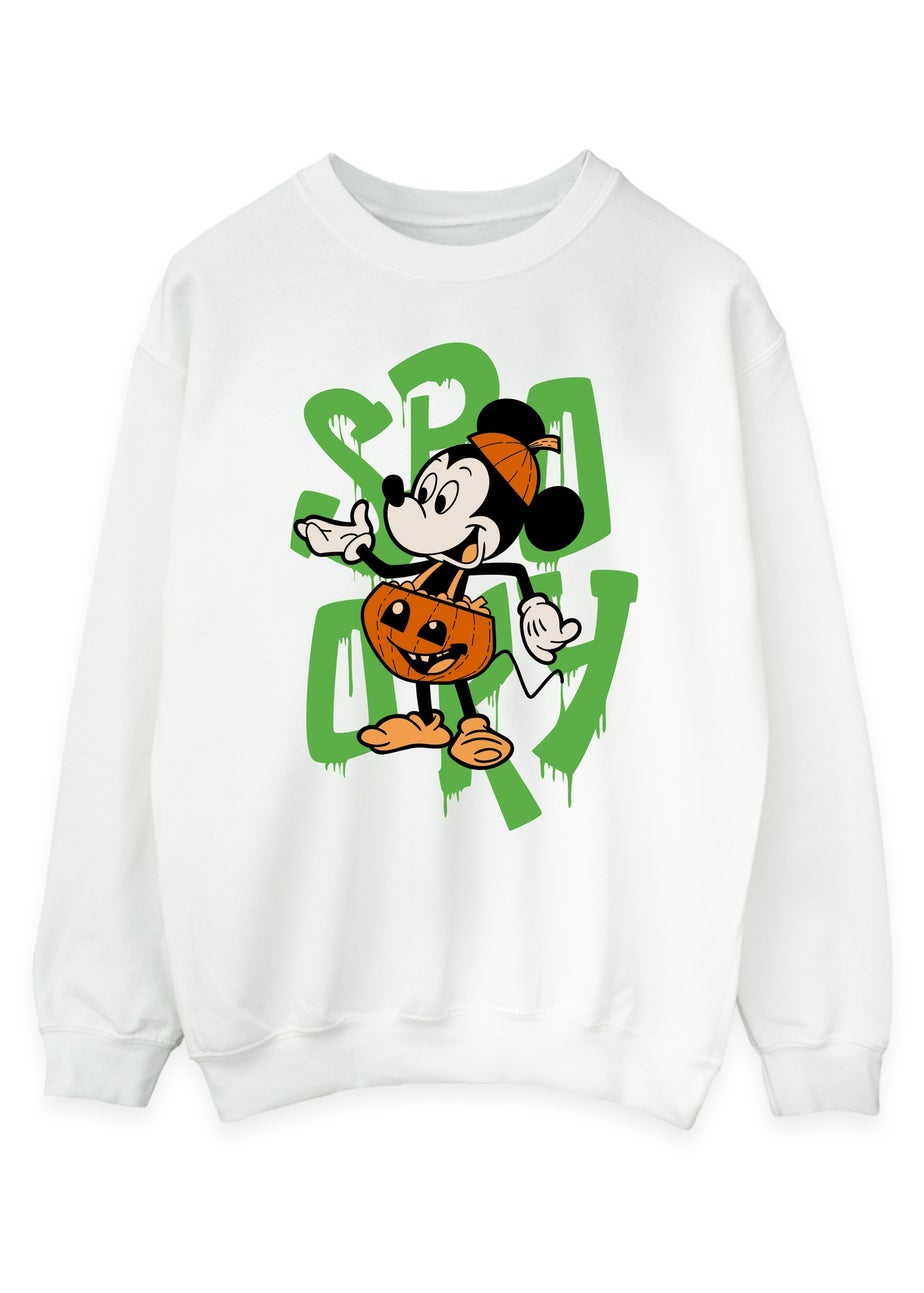 Disney Mickey Mouse Halloween Pumpkin Spooky White Sweatshirt