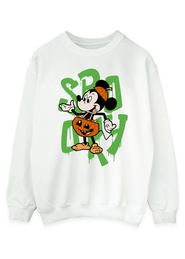 Disney Mickey Mouse Halloween Pumpkin Spooky White Sweatshirt