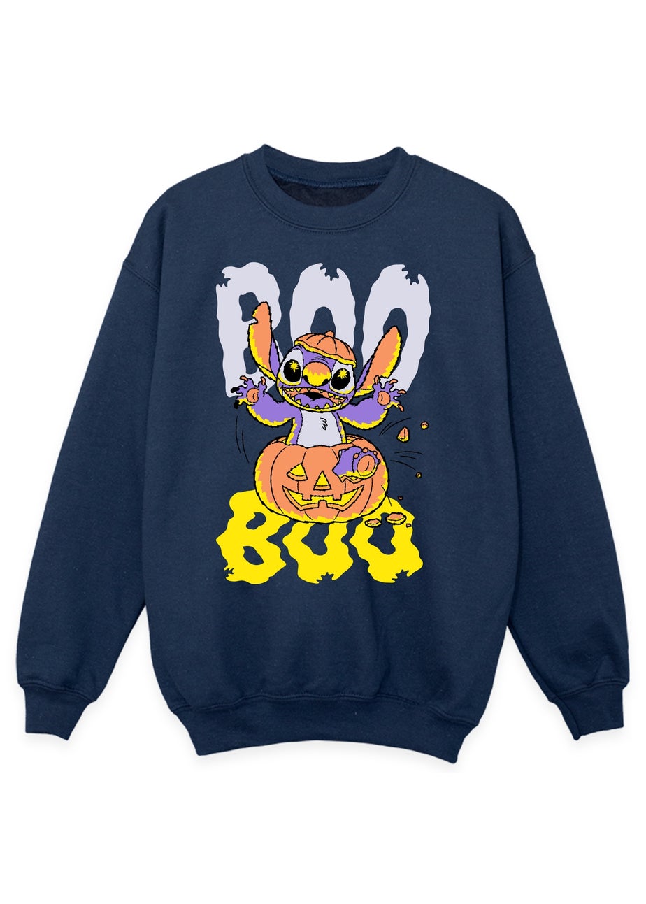 Disney Kids Navy Lilo Stitch Halloween Boo Pumpkin Sweatshirt (3