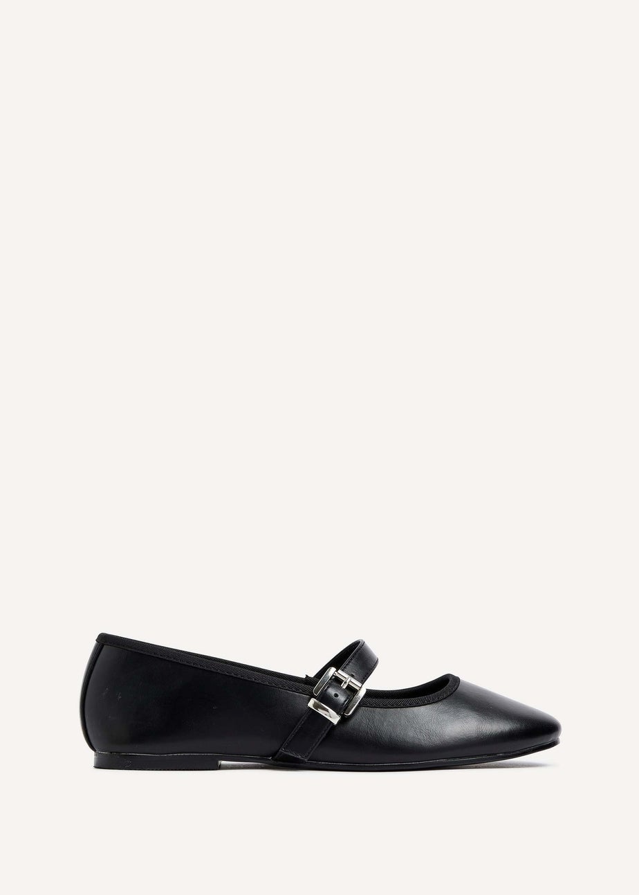 Linzi Odette Black Faux Leather Mary Jane Pumps