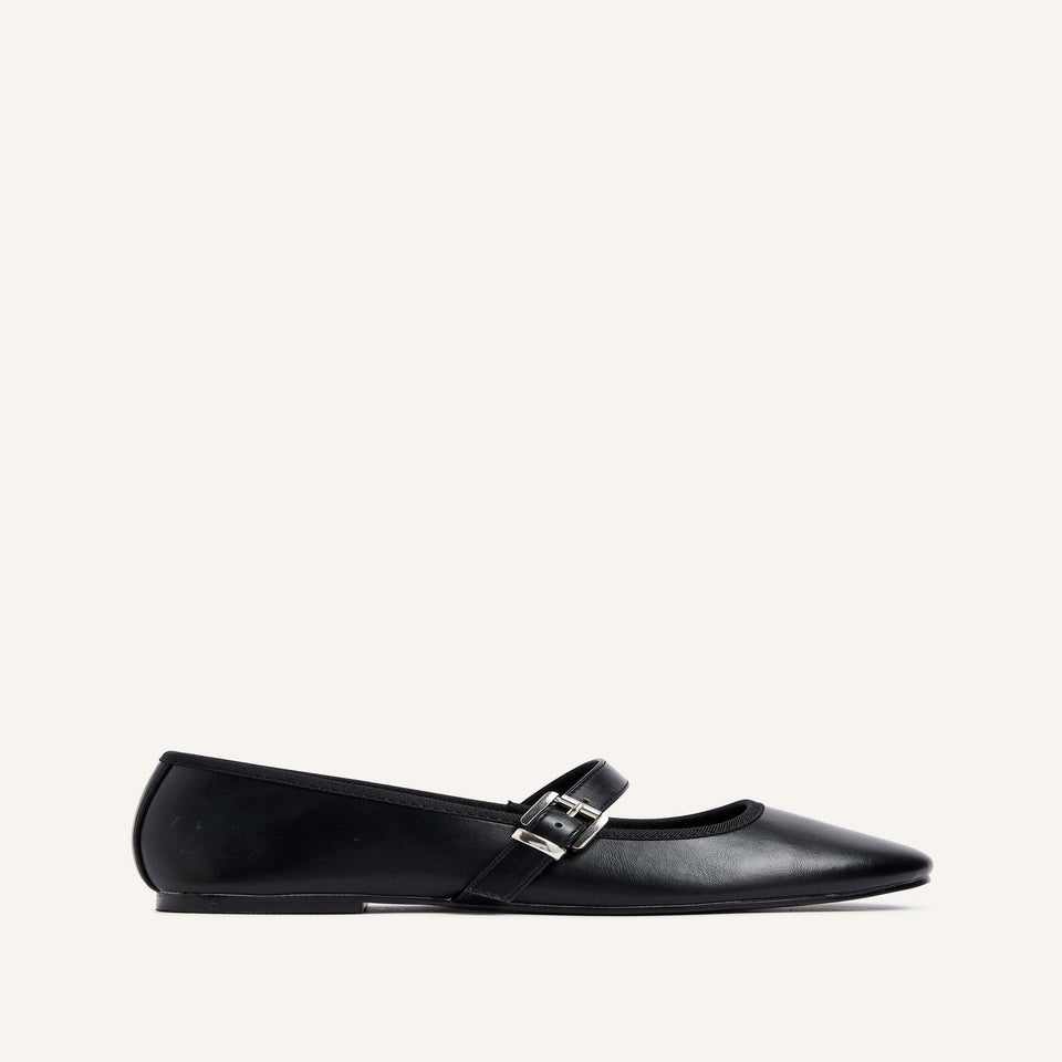 Linzi Odette Black Faux Leather Mary Jane Pumps