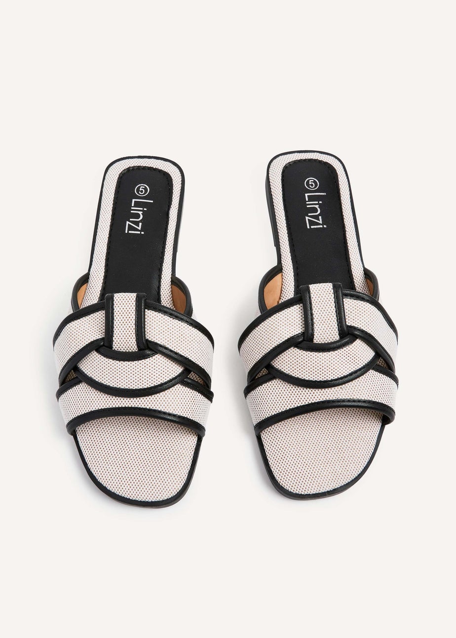 Linzi Wonder Black Canvas Woven Flat Slider Sandal