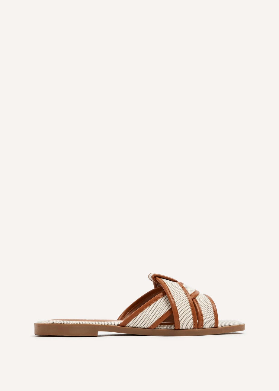 Linzi Wonder Tan Canvas Woven Flat Slider Sandal
