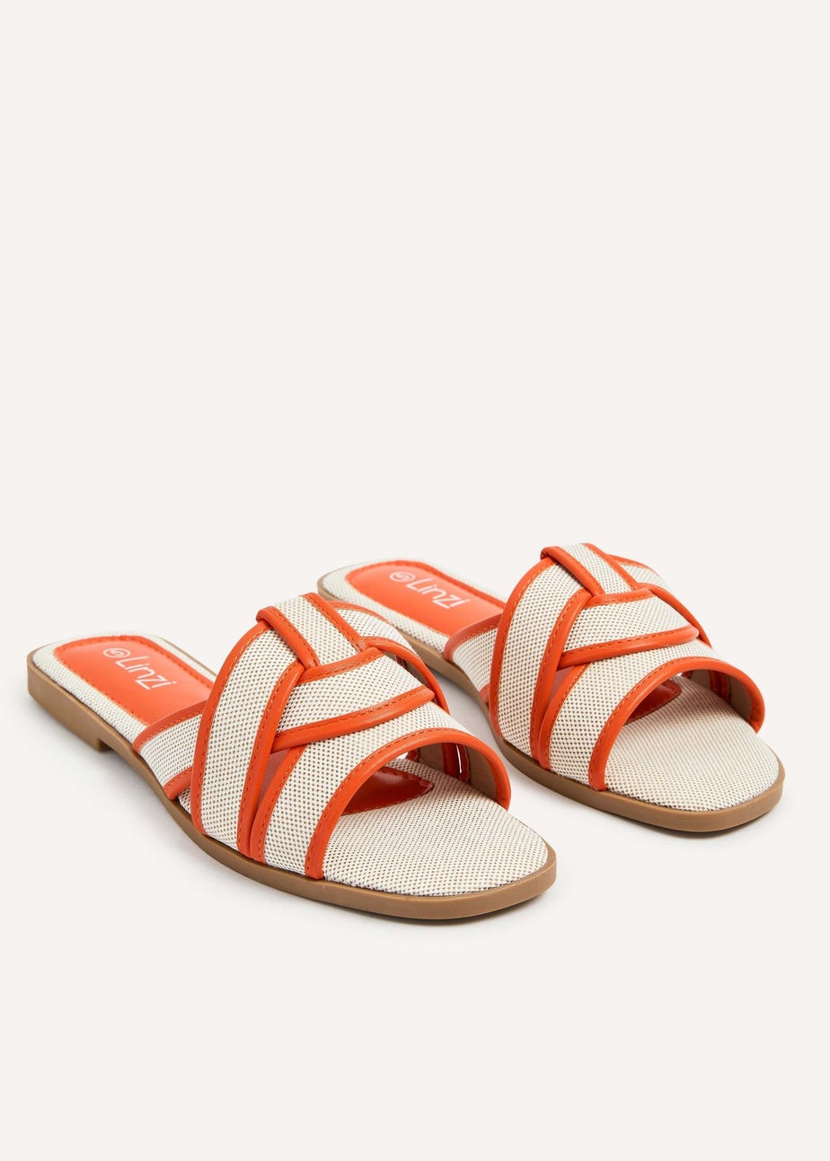 Linzi Wonder Orange Canvas Woven Flat Slider Sandal
