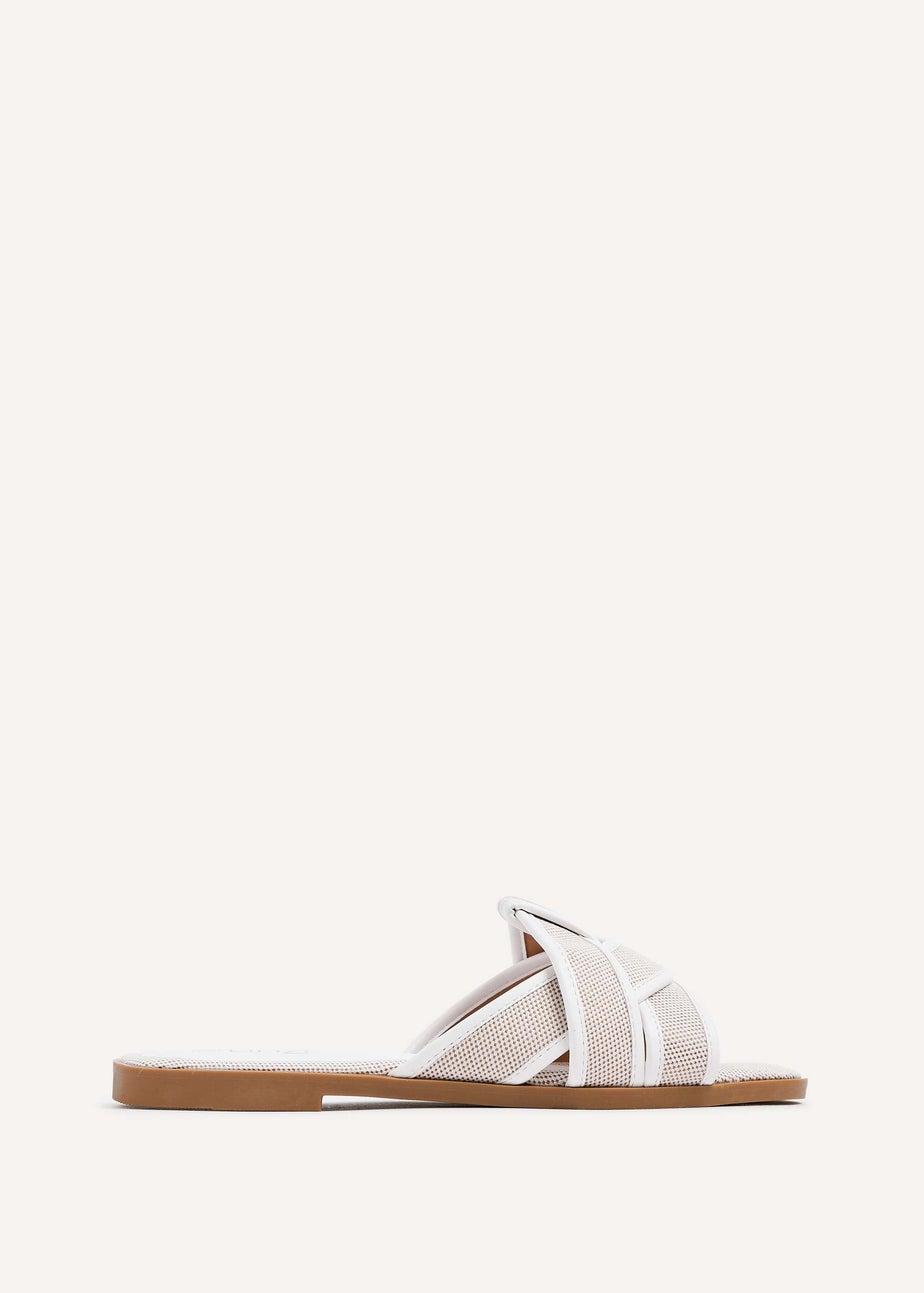 Linzi Wonder White Canvas Woven Flat Slider Sandal