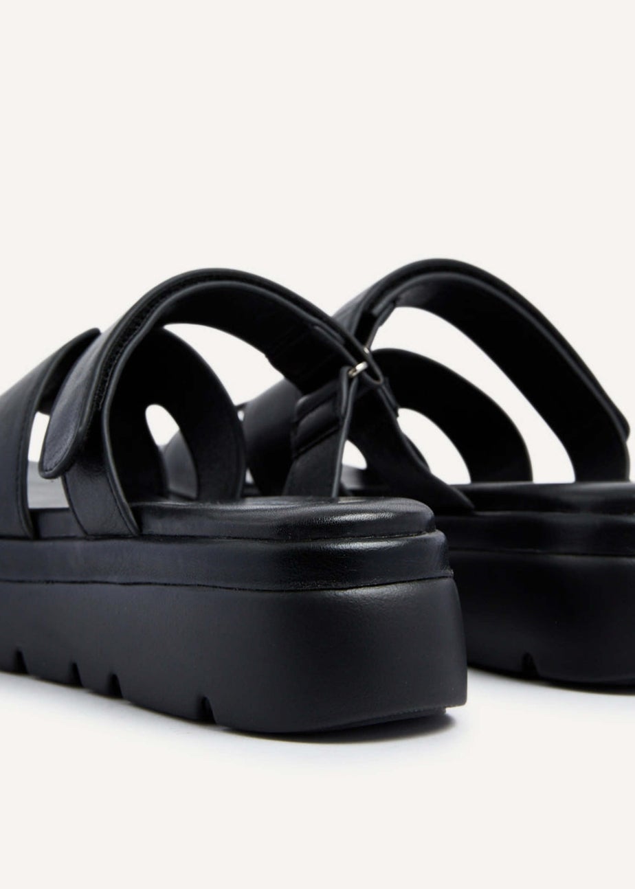 Linzi Harper Black Faux Leather Chunky Link Strap Sandal