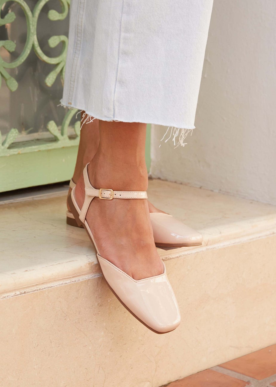 Linzi Tai Sand Faux Patent Open Back Square Toe Loafer