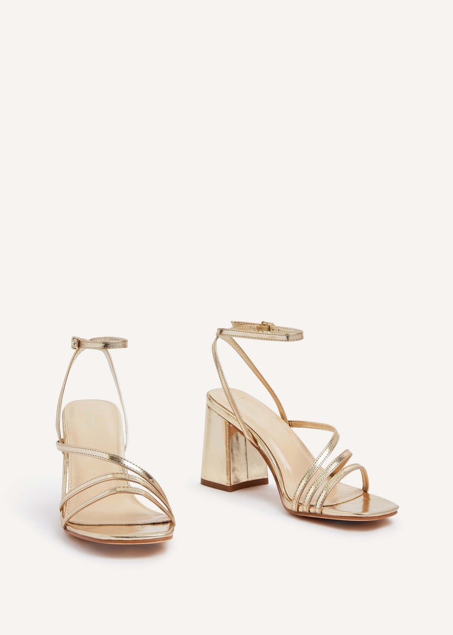 Linzi Status Gold Faux Leather Crossover Block Heeled Sandal