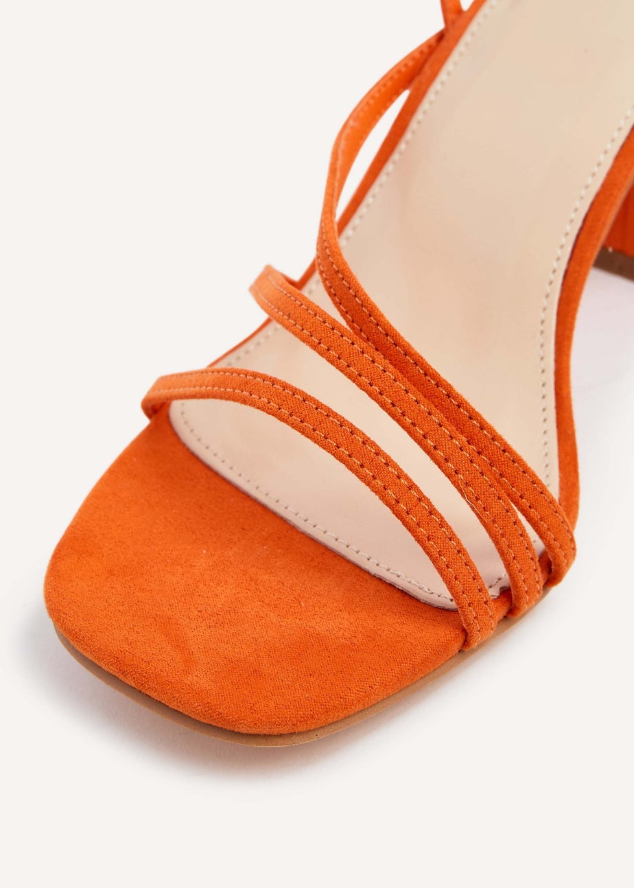 Linzi Status Orange Faux Suede Crossover Block Heeled Sandal