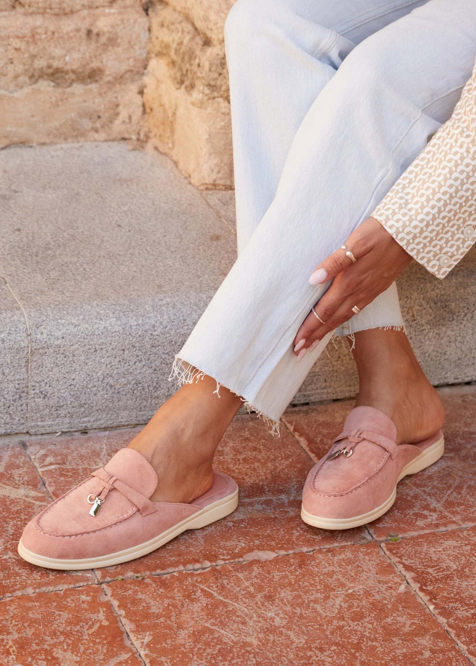 Linzi Alix Pink Faux Suede Slip On Summer Mule