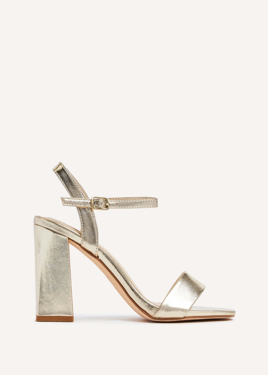 Linzi Beverley Gold Faux Leather Block Heeled Sandal