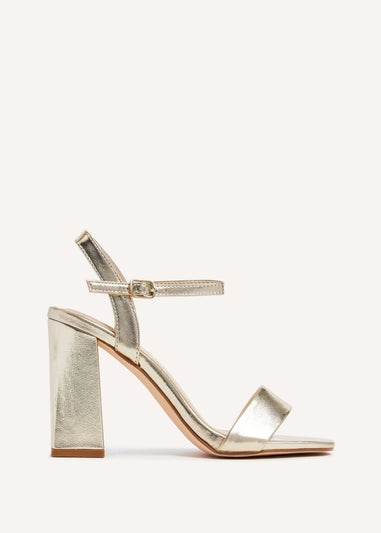 Linzi Beverley Gold Faux Leather Block Heeled Sandal