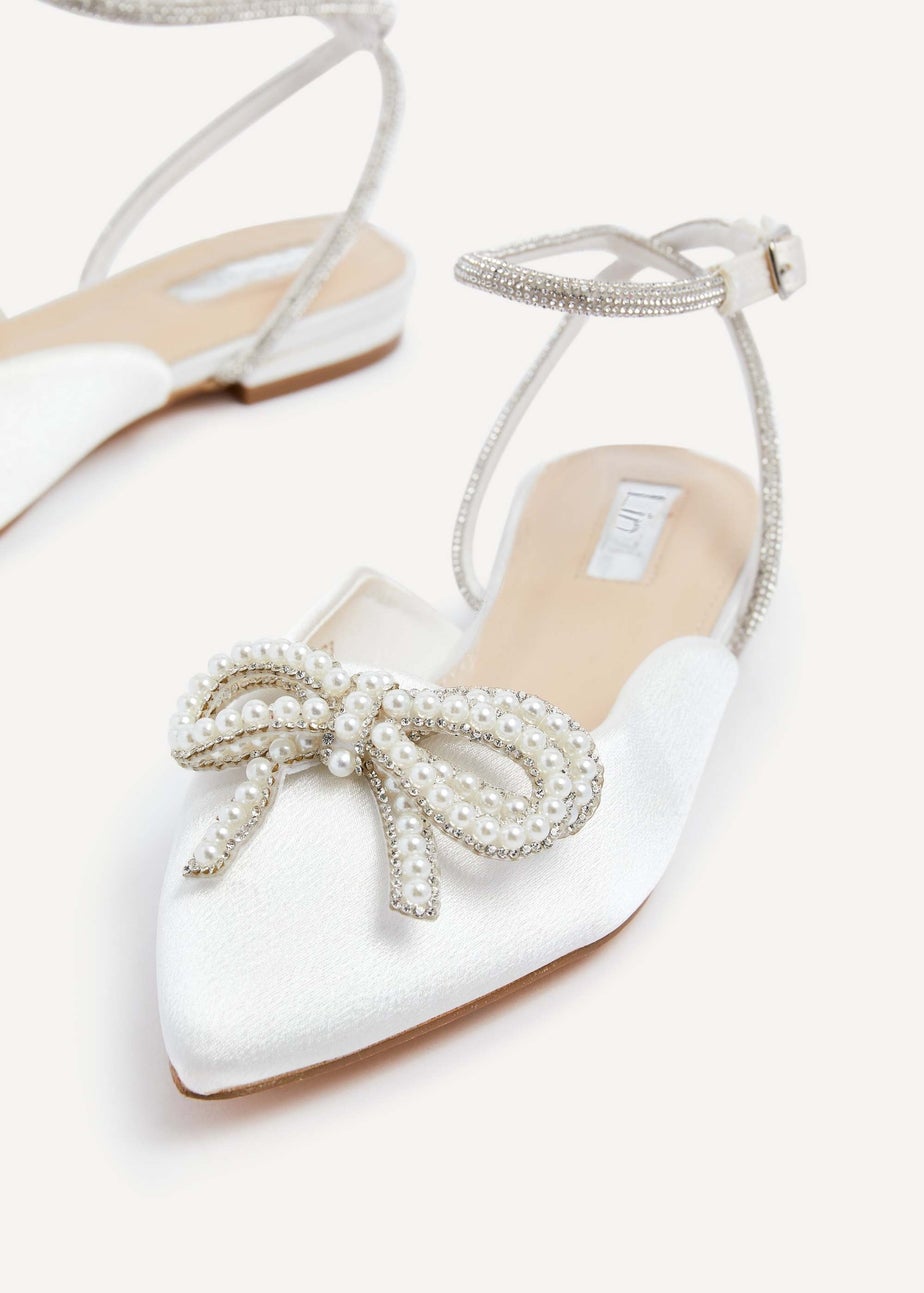 Linzi Lalita Ivory Satin Bow Embellished Flat Mules