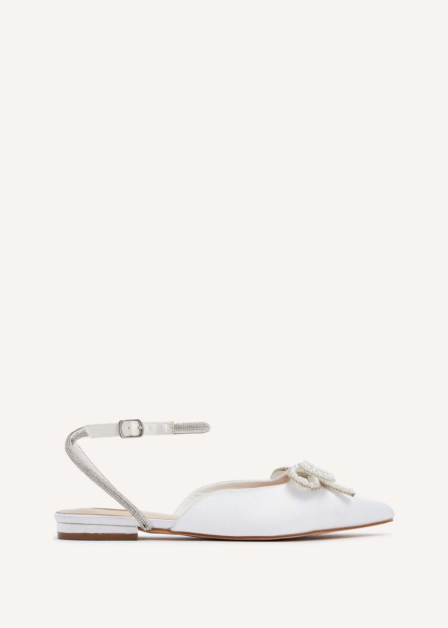 Linzi Lalita Ivory Satin Bow Embellished Flat Mules
