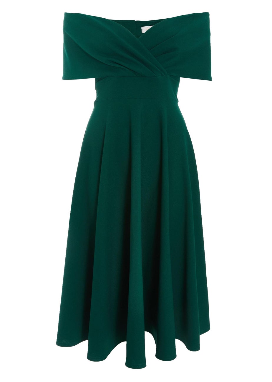 Quiz Green Bardot Skater Midi Dress